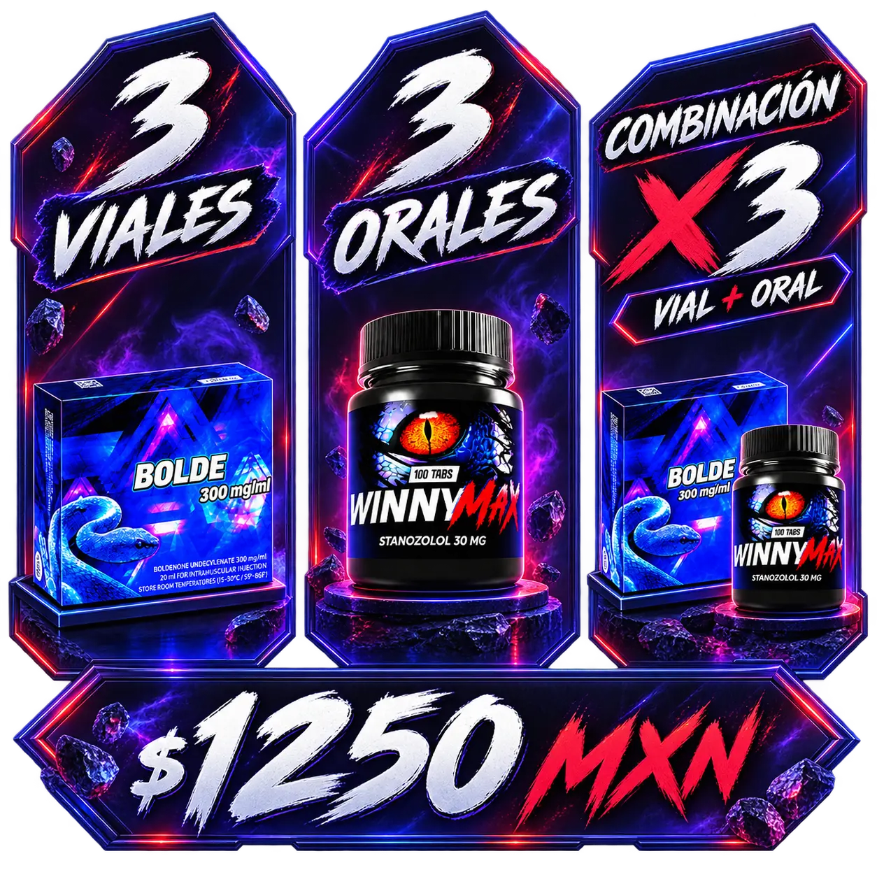3 viales u orales